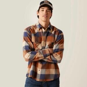 Ariat Mohogany Haider Retro Fit Plaid Pearl Snap Shirt L Double Front Pockets